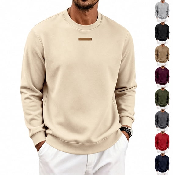 IAJDKMEK Men's Crewneck Pullover Fleece Sweatshirt - Long Sleeve Lightweight Relaxed Fit, Sweatshirts for Men Casual Basic Everyday Layer,Navy S