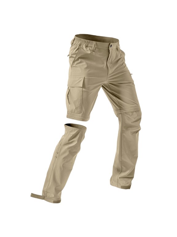 Men's Detachable Cargo Pants - Convertible Sports Pants for Men, Multi-Pocket Outdoor Pants, Loose Fit Casual Pants for Hiking and Travel,Light Brown XL