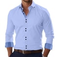 thumbnail image 1 of IAJDKMEK Men's Dress Shirts - Long Sleeve Button Up Slim Fit Color Block Spread Collar White Contrast Shirt, Modern Stylish Top for Business or Casual,Light Blue XL, 1 of 3