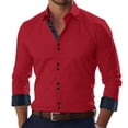 thumbnail image 1 of IAJDKMEK Men's Dress Shirts - Long Sleeve Button Up Slim Fit Color Block Spread Collar White Contrast Shirt, Modern Stylish Top for Business or Casual,Red 2XL, 1 of 3