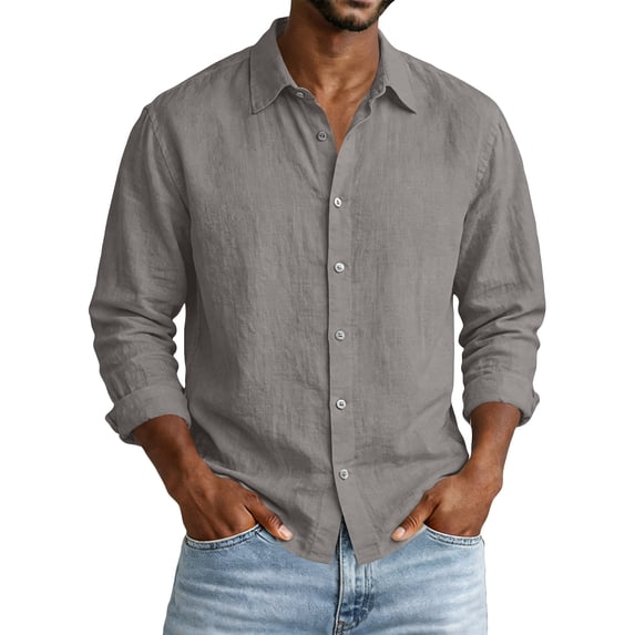 IAJDKMEK Men's Dress Shirts - Long Sleeve Button Up Loose Fit Spread Collar Solid Color Shirt, Lightweight Breathable for Everyday,Dark Gray XL