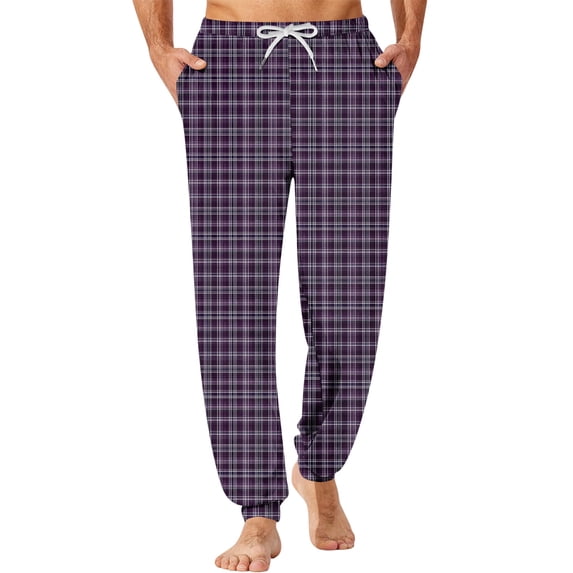 IAJDKMEK Men's Flannel Plaid Pajama Pants - Breathable Lounge Wear with Pockets & Drawstring, Great Mens Casual Pants and Sleepwear, Ideal Men's Flannel Pajama Pants,Purple M