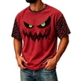 thumbnail image 1 of IAJDKMEK Men's Halloween Corduroy T-Shirt - Short Sleeve Round Neck Letter Print, Casual Shirts for Men, Lightweight Graphic Tee for Daily & Party,Red 2XL, 1 of 8