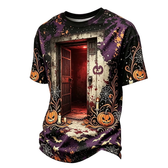 IAJDKMEK Men's Halloween Graphic Tee - Round Neck Short Sleeve, Lightweight Summer Shirts for Men, Casual T-Shirts with Funny Print for Everyday,Wine L