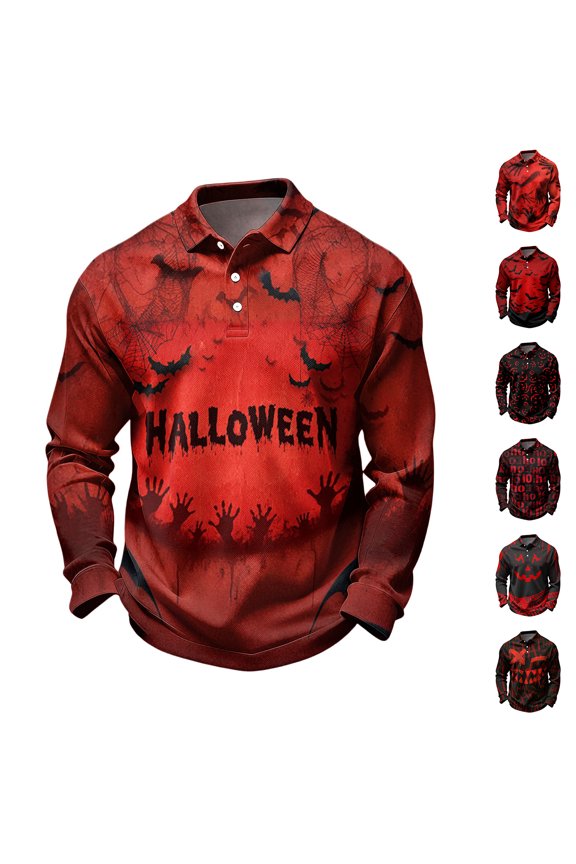 Men's Halloween Long Sleeve Shirt - Mesh Collared Golf Polo Top, Great for Daily Comfort, Parties, and Active Lifestyles Shirt,Yellow L