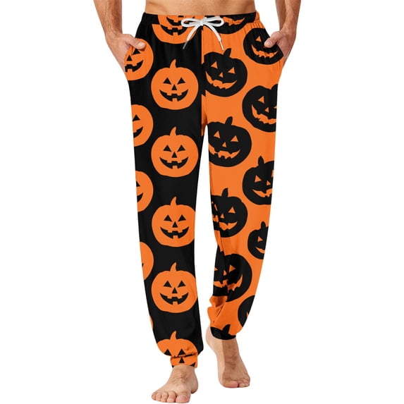 IAJDKMEK Men's Halloween Style Pajama Pants - Lightweight Sleepwear with Pockets & Drawstring, Great Mens Casual Wear and Pajama Bottoms, Festive Halloween Pajamas,Earthy Yellow L