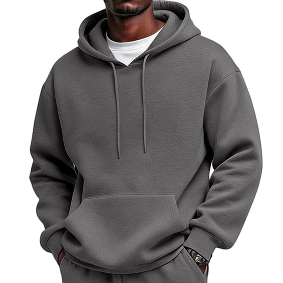 IAJDKMEK Men's Hoodie Fleece Sweatshirt Pullover - Long Sleeve, Drawstring Hood, Solid Color, Soft Fleece, Great for Men's Daily Wear, Outings, and Relax,Gray M