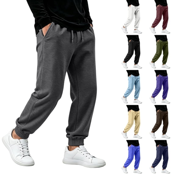 IAJDKMEK Men's Jogger Sweatpants Tapered Leg - Drawstring Elastic Waist Fleece Lined Solid Color Casual Lounge Pants for Men Gym,Brown XL