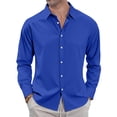 thumbnail image 1 of IAJDKMEK Men's Long Sleeve Button Down Shirt - Loose Collared Casual Top, Relaxed Shirts for Men with Classic Button Front, Soft Mens Casual Shirts for Smart Events,Royal Blue L, 1 of 7