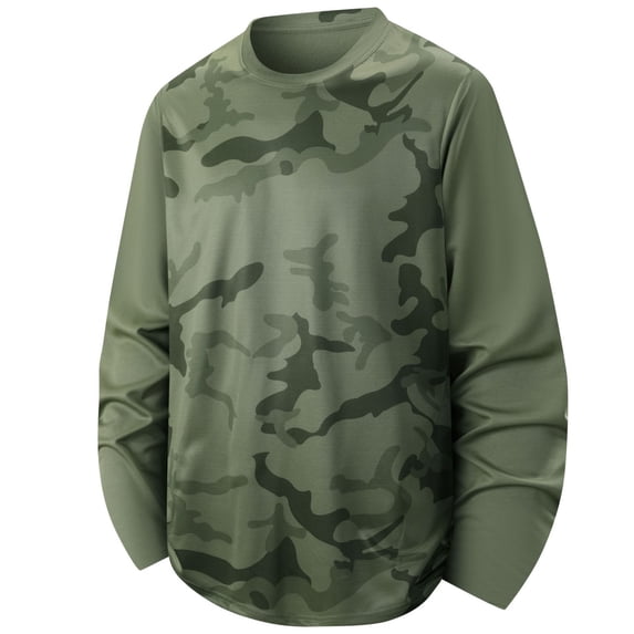 IAJDKMEK Men's Long Sleeve Camo Shirts - Breathable Sports Top, Color Block Casual Shirts with Camouflage Print, Active Mens T-Shirts for Gym,Army Green L