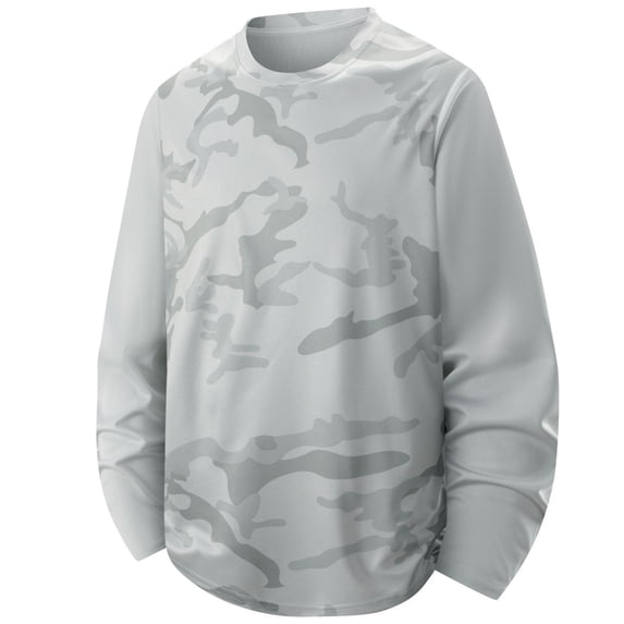 IAJDKMEK Men's Long Sleeve Camo Shirts - Breathable Sports Top, Color Block Casual Shirts with Camouflage Print, Active Mens T-Shirts for Gym,Light Gray S