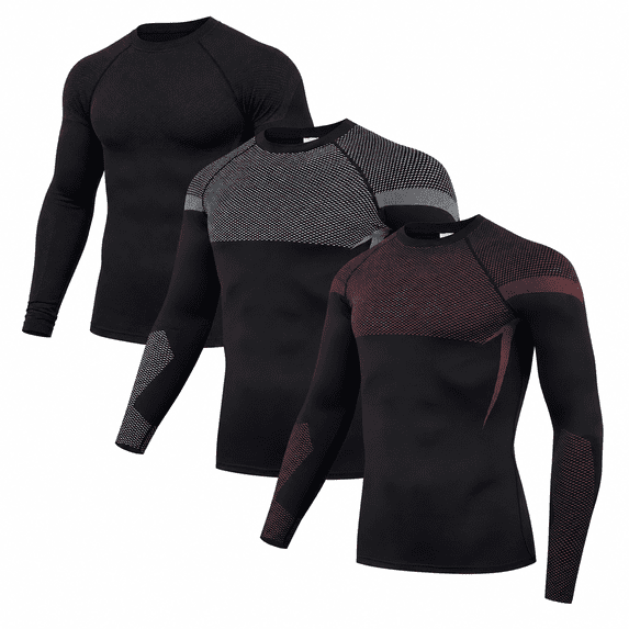 IAJDKMEK Men's Long Sleeve Compression Shirt - Fitted Breathable Moisture-Wicking for Gym Fitness Training,Gray XL