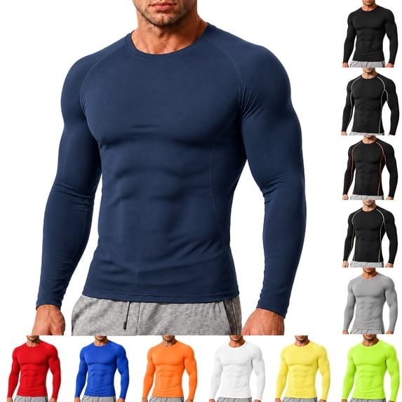 IAJDKMEK Men's Long Sleeve Compression Workout Shirt - High Elastic Moisture-Wicking Breathable for Gym Running,Red 2XL