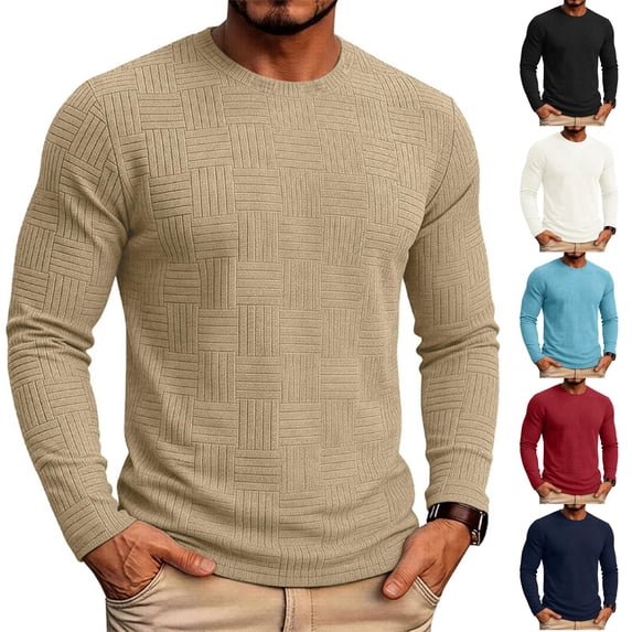 IAJDKMEK Men's Long Sleeve Crew Neck Shirt - Terry Cloth Textured Pullover Tops, Thermal Warm Casual Shirts for Cold Weather,White M