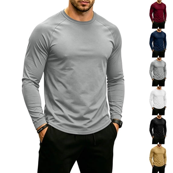 IAJDKMEK Men's Long Sleeve Crew Neck Shirt - UPF 50+ Sun Protection Dry Fit Tops, Lightweight Athletic Workout Shirts for Outdoor,Black L