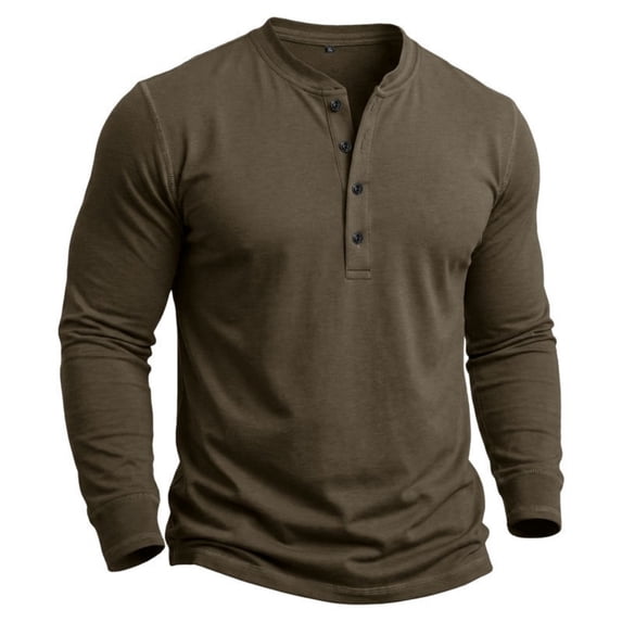 IAJDKMEK Men's Long Sleeve Henley Shirts - Pure Cotton Button Placket Top, Lightweight Casual Shirts, Breathable T-Shirts for Sports and Daily Relax,Army Green L