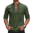 thumbnail image 1 of IAJDKMEK Men's Long Sleeve Henley Shirts - Retro Lace-Up Pullover Tee for Men with V-Neck and Breathable Linen Blend for Renaissance Costume Wear,Army Green L, 1 of 8
