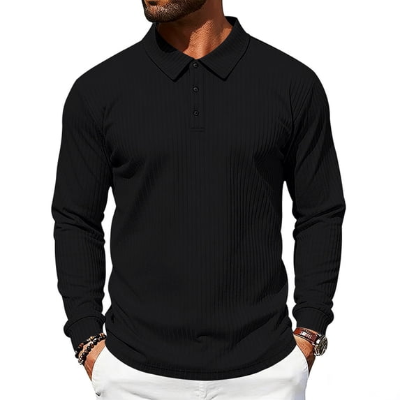 IAJDKMEK Men's Long Sleeve Henley T-Shirts - Ribbed Knit Lapel Button Down Pullover Tee for Men with Stretch and Button Placket Daily Wear,Black 3XL