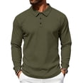 thumbnail image 1 of IAJDKMEK Men's Long Sleeve Henley T-Shirts - Ribbed Knit Lapel Button Down Pullover Tee for Men with Stretch and Button Placket Daily Wear,Army Green L, 1 of 6