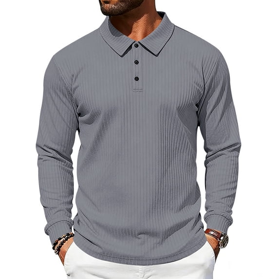 IAJDKMEK Men's Long Sleeve Henley T-Shirts - Ribbed Knit Lapel Button Down Pullover Tee for Men with Stretch and Button Placket Daily Wear,Dark Gray 3XL