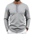 thumbnail image 1 of IAJDKMEK Men's Long Sleeve Henley T-Shirts - Solid Color Jacquard Pattern Pullover Tee Button Down for Men with Square Design and Casual Fit Outdoor Wear,Light Gray L, 1 of 8