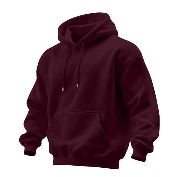 IAJDKMEK Men's Long Sleeve Hoodie Sweatshirt - Solid Hoodie with Front Pocket, Great for Active Lifestyles, Offering Comfort and Practicality,Wine XL