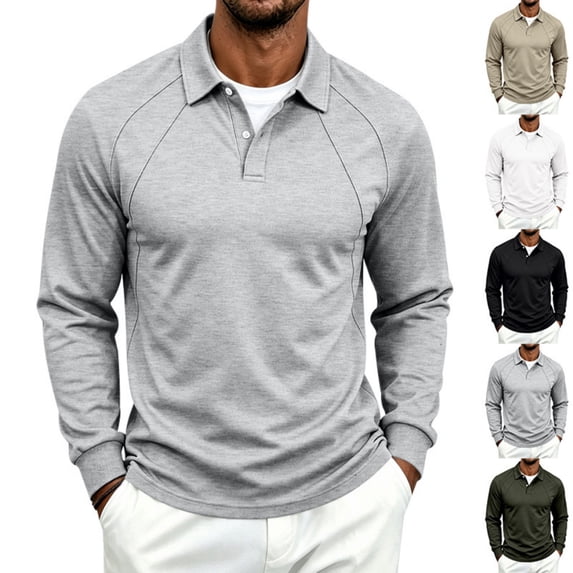 IAJDKMEK Men's Long Sleeve Polo Shirts - Heavyweight Solid Button Down Casual Golf Tops, Relaxed Loose Fit for Work and Leisure,Army Green M