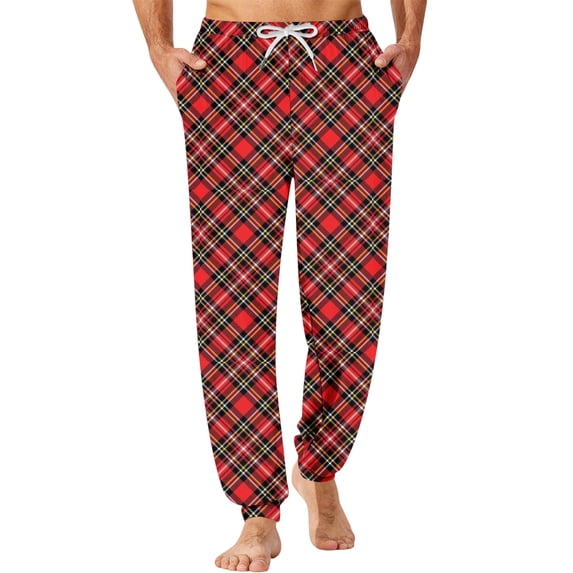 IAJDKMEK Men's Plaid Flannel Sleepwear Pants - Lightweight Lounge Bottoms with Pockets & Drawstring, Great Mens Casual Pants and Pajama Bottoms, Comfy Flannel Pajamas,Deep Red S