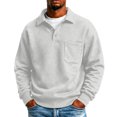 thumbnail image 1 of IAJDKMEK Men's Polo Collar Solid Long Sleeve Fleece Sweatshirt - Full Zip Pullover for Men, Fall Winter Top with Warm Inner,Light Gray 3XL, 1 of 6