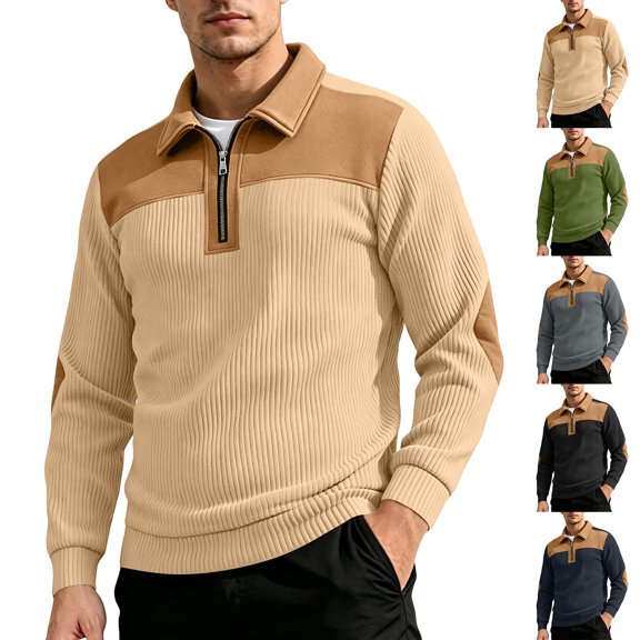 IAJDKMEK Men's Quarter Zip Pullover Sweatshirt – Lightweight Golf Work Top with Contrast Stitch & Embroidery, Long Sleeve Shirts for Men, Relaxed Fit for Office & Course,Black 3XL