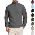 thumbnail image 1 of IAJDKMEK Men's Stand Collar Button Sweater - Jacquard Knit Long Sleeve Casual Outdoor Pullover, Sweaters for Men Hiking Travel Daily Wear,Khaki XL, 1 of 7