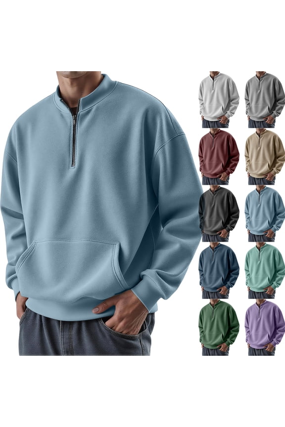 Men's Stand Collar Sweatshirt Pullover - Long Sleeve, Mock Neck Style, Loose Fit, Warm and Cozy, Ideal for Men's Fall/Winter Casual Outings ,Khaki S