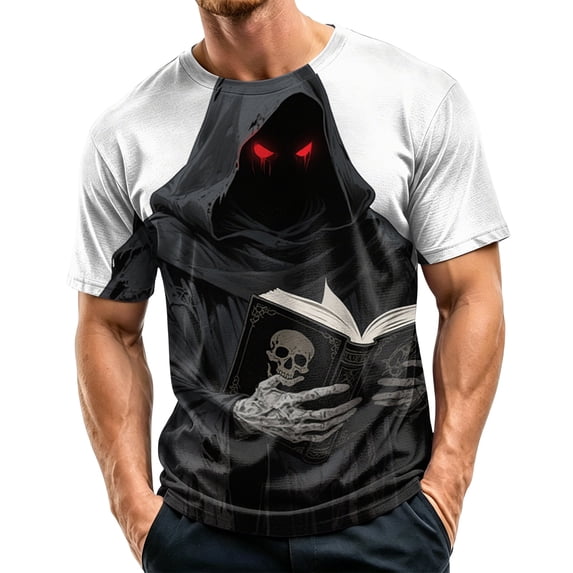 IAJDKMEK Men's Summer Graphic T-Shirt - Halloween Print Crewneck Tee for Men, Lightweight Breathable, Funny Casual Shirts for Daily & Costume Party,Light Gray XL