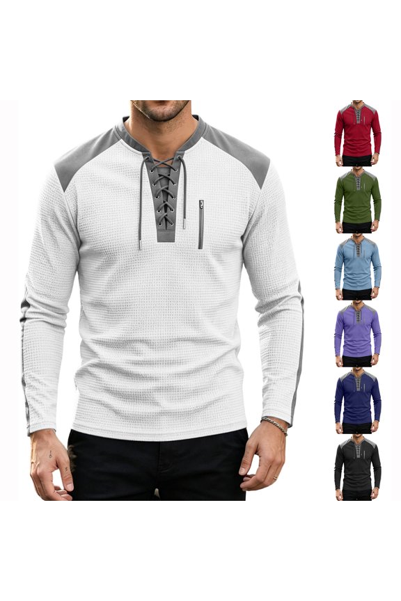 Men's Sweatshirt Pullover – Waffle Color Block Drawstring Top, Long Sleeve Shirts for Men with Tie, Lightweight Athletic Casual Top for Gym & Daily,Sky Blue S