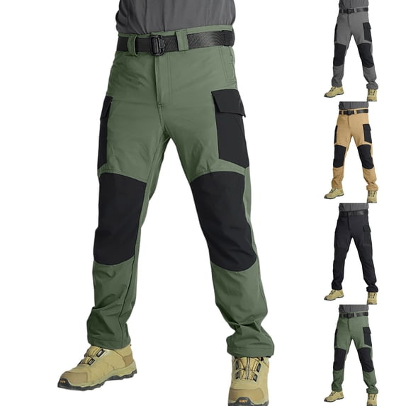 IAJDKMEK Men's Tactical Pants - Durable Waterproof Multi-Pocket Work Pants, Outdoor Fishing Camping Pants and Hiking with Reinforced Knees Pants,Black S