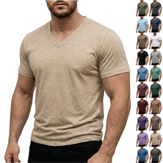 IAJDKMEK Men's V-Neck Short Sleeve Lightweight T-Shirt — Soft Stretch Top with Breathable Fabric, a Stylish Casual Shirt for Men, Perfect as a Summer Shirt,Light Gray M