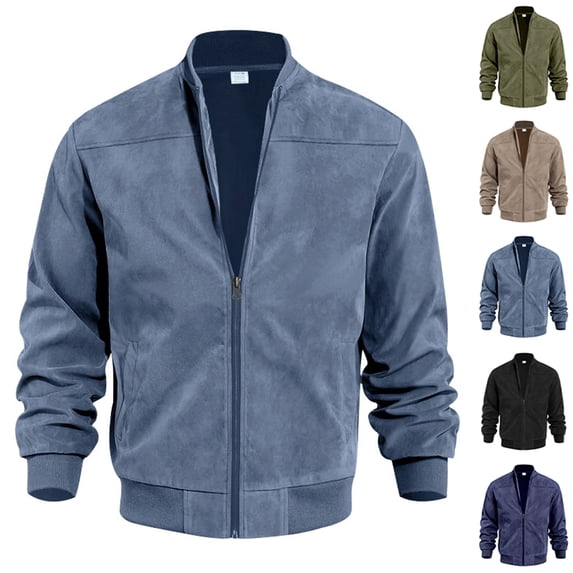 IAJDKMEK Men's Winter Work Jacket - Casual Zip-Up with Multi-Pockets, Comfortable Outerwear Jackets for Men, Ideal for Work,Navy S