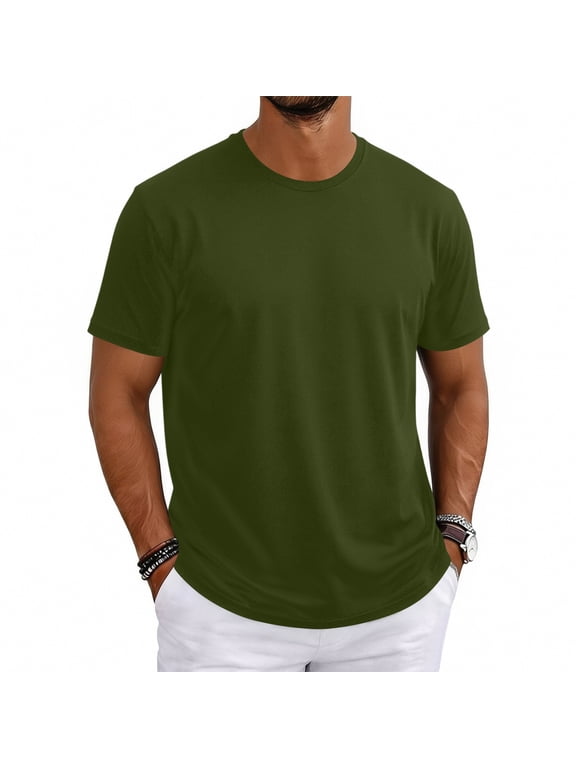 True Classic Tees Men's Short Sleeve T-Shirt - Breathable Stretchy Base Layer for Fitness Training, Mens Casual Shirts Summer Tops for Men Lightweight,Army Green L