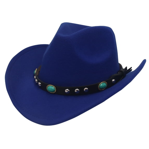IAJDKMEK Unisex Cowboy Hat - Ethnic Tibetan Style, Rivets, Turned-Up Brim, Wool Felt, Warm, Perfect for Fall/Winter, Costume Parties and Western Theme,Royal Blue