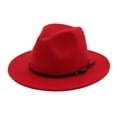 thumbnail image 1 of IAJDKMEK Unisex Wool Fedora Hat with Belt, Flat Top Wide Brim Hat for Party and Church, 1 of 3