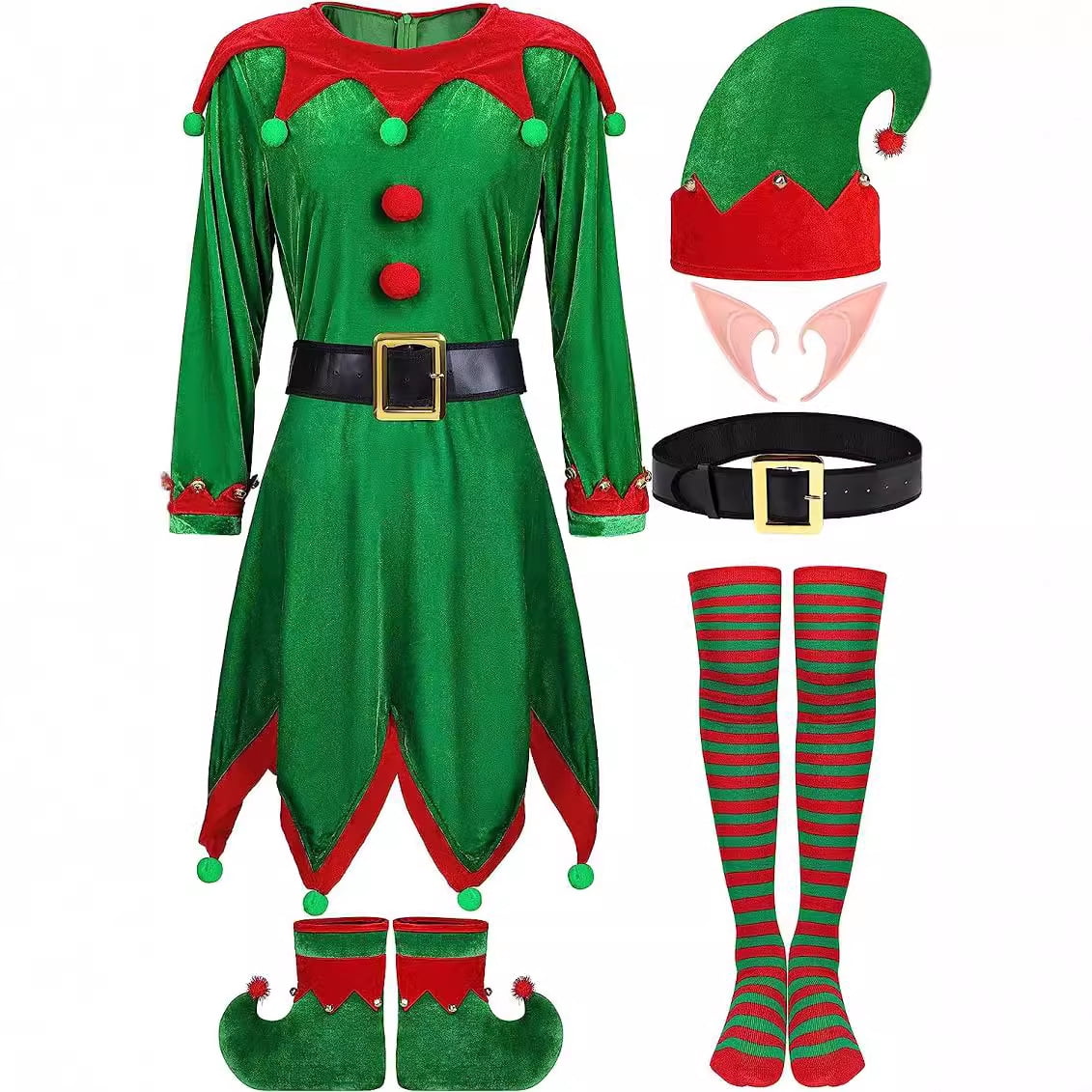 IAJDKMEK Women Christmas Elf Costume Set for Holiday Party Cosplay Role