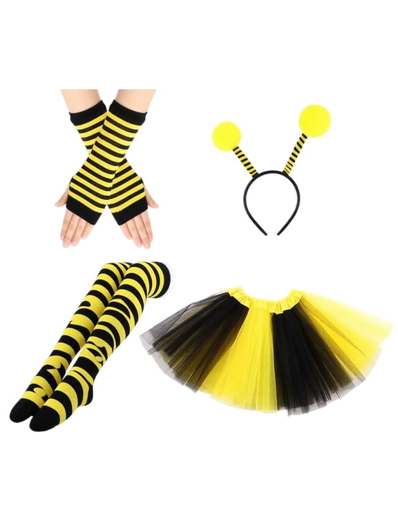 Women Halloween Costume Bee Set with Tutu Skirt Gloves Socks and Headband