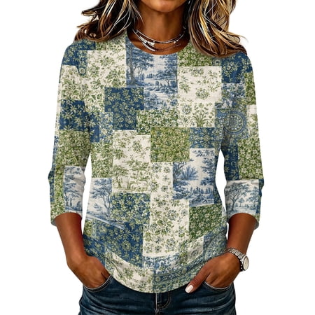 IAJDKMEK Women's 3/4 Sleeve Floral Print - Casual Shirts for Women, 3/4 Sleeve Summer Tops, Lightweight for Fall Outfits, Pretty Floral