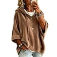 thumbnail image 1 of IAJDKMEK Women's 3/4 Sleeve Velvet Hoodie - Casual Hoodies for Women, Solid Color Pullover, Soft Plush Fall Outfits, Luxe Feel, 1 of 6