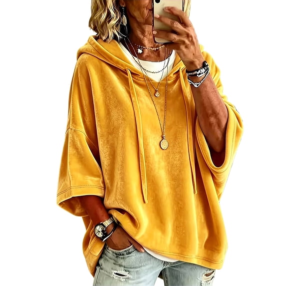 IAJDKMEK Women's 3/4 Sleeve Velvet Hoodie - Casual Hoodies for Women, Solid Color Pullover, Soft Plush Fall Outfits, Luxe Feel