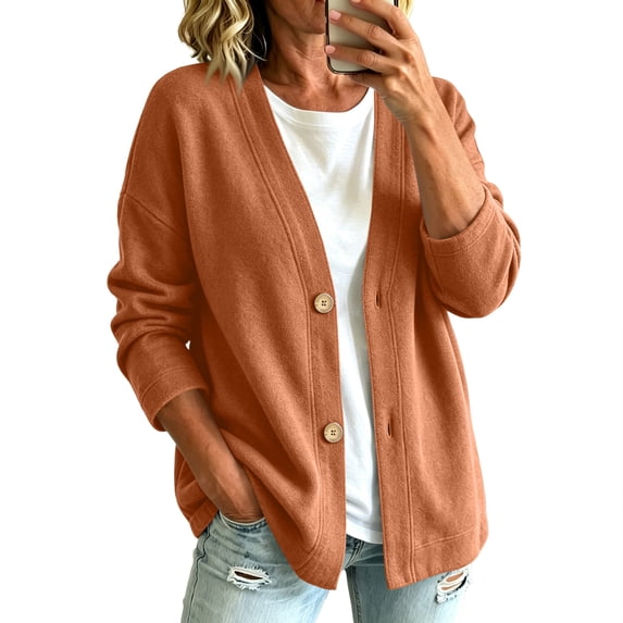 IAJDKMEK Women's Button Front Solid Color Cardigan - Long Sleeve Knit, Fall Cardigan for Women, Soft Cashmere, Everyday