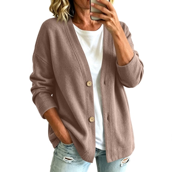 IAJDKMEK Women's Button Front Solid Color Cardigan - Long Sleeve Knit, Fall Cardigan for Women, Soft Cashmere, Everyday