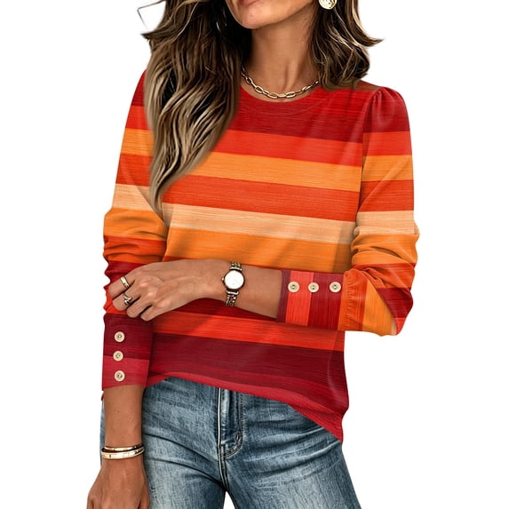 IAJDKMEK Women's Casual Long Sleeve Tops - Striped Round Neck Button Down Blouse, Great for Business Casual Tops and Womens Fall Fashion 2026