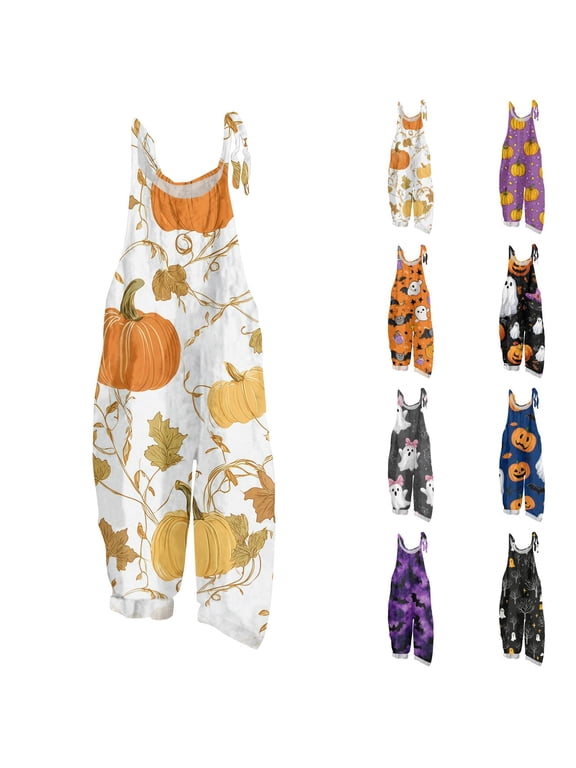 Women's Halloween Cotton Jumpsuits for Women – Loose Fit Overalls for Women Fall Overalls for Women Casual Retro