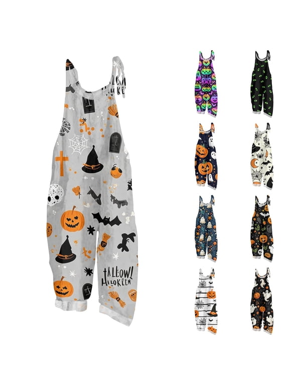 Women's Halloween Retro Overalls for Women – Loose Fit Jumpsuits for Women Casual Fall Overalls for Women Cotton Linen